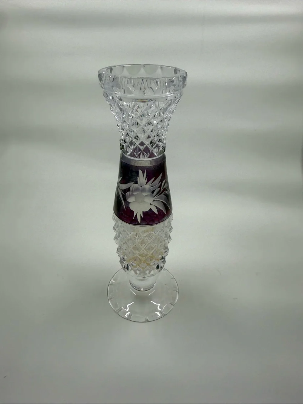 Crystal Cut Vase with Purple Floral Band